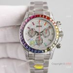 JH Swiss Rolex Daytona 7750 Watch Rainbow Stainless Steel Full Diamond Face